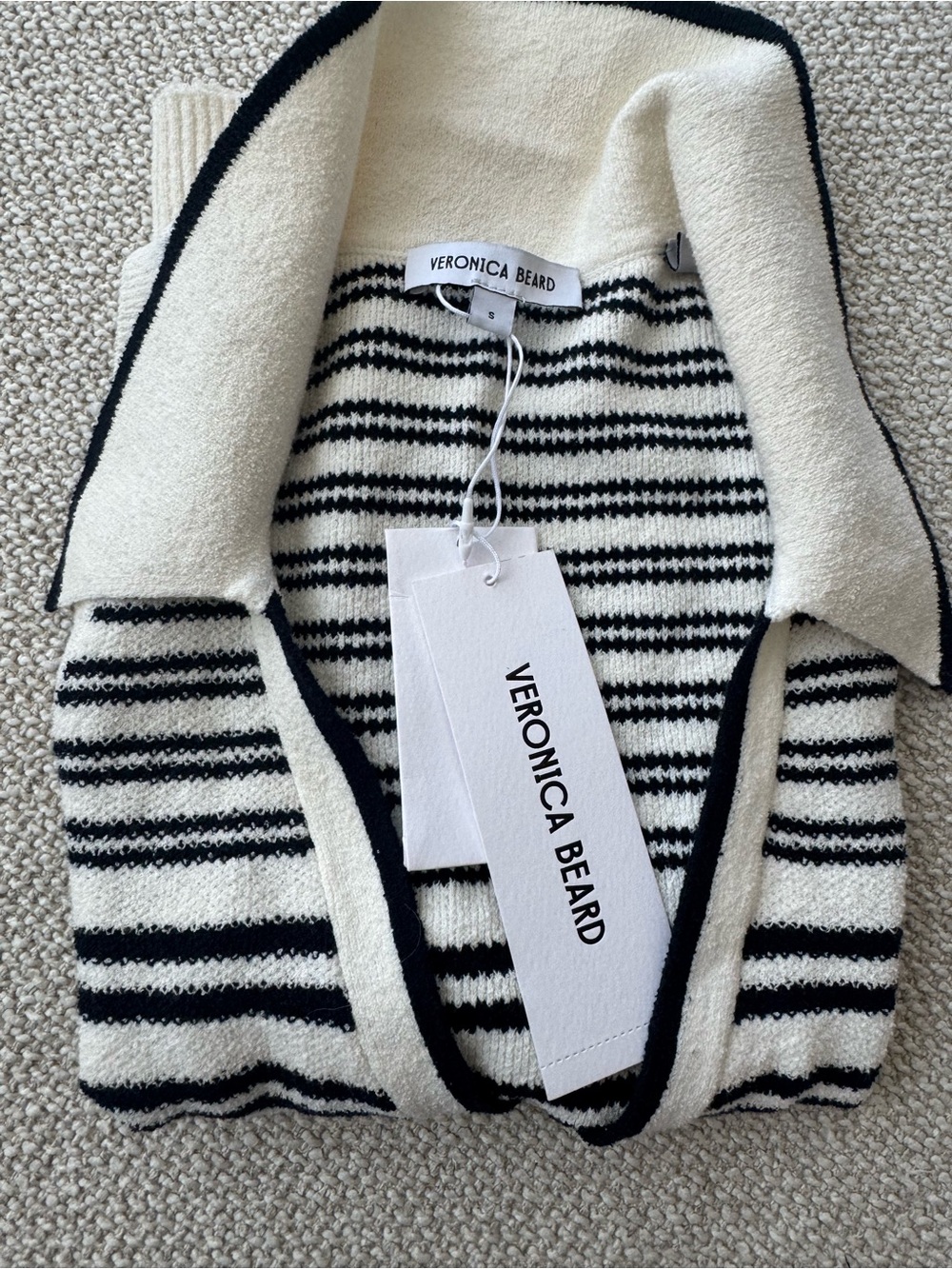 Veronica Beard Cream & navy Striped Polo halter Sweater - Picture 4 of 4